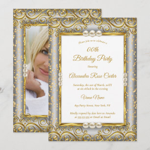 Convites Dourado Prata Cinza Branco Pérola Foto Festa de An