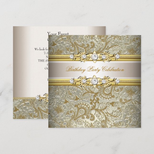 Convites Dourado Prata Creme com Aspecto Repuxado Festa Ele (Frente/Verso)