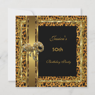 Convites Dourado Preto 50º Aniversário Animal Selvagem Eleg