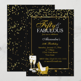 Convites Dourado Preto 50 Fabuloso Aniversário champanhe fe