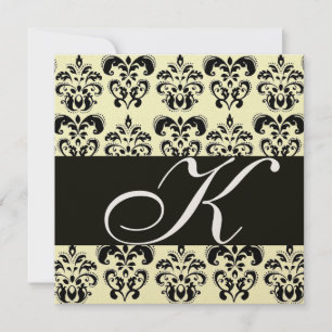 Convites DOURADO & PRETO  DAMASCO MONOGRAMA, branco