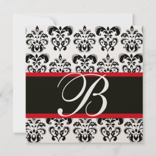 Convites DOURADO & PRETO  DAMASCO MONOGRAMA VERMELHO , bran