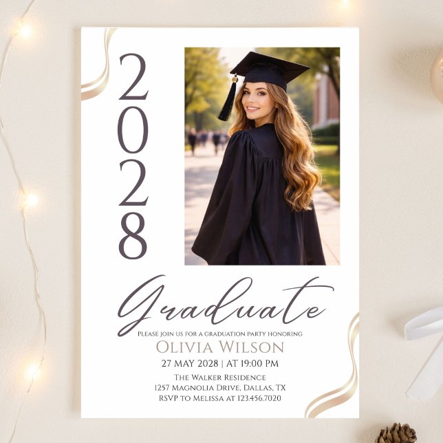 Convites Dourado Preto e Branco Elegante Graduação (Criador carregado)