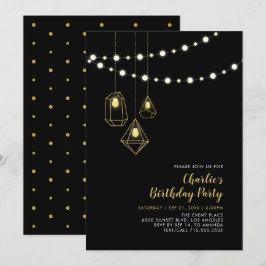Convites Dourado & Preto | Luzes de Corda Modernas para Fes