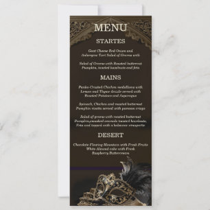 Convites Dourado Preto Véneto Gótico Máscara Elegante Menu