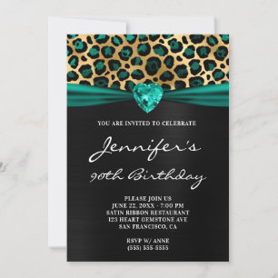 Convites Dourado Preto Verde Teal Leopardo Folha 90º Aniver