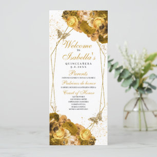Convites Dourado programa Floral Quinceanera