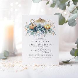 Convites Dourado Pumpkins e Suculents Casamento outono verd
