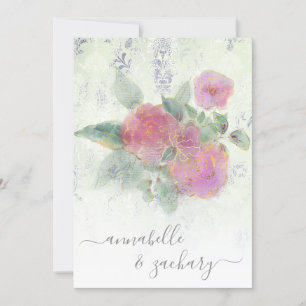 Convites *~* Dourado QR AR12 Damask RSVP Rose Bouquet Weddi
