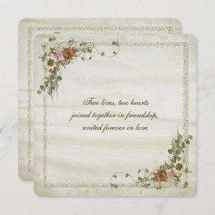 Convites Dourado quadro de brilho com buquê floral