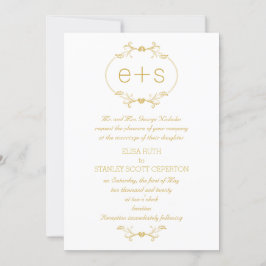 Convites Dourado quadro e iniciais, casamento elegante mono