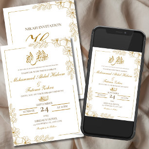 Convites Dourado Quadro Floral Elegante Livro Branco Modern