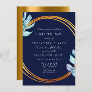 Convites Dourado Quadro Marinho Azul Monograma Casamento Br