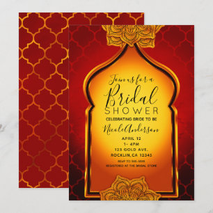 Convites Dourado Real Vermelho Fogo Chuveiro Nupcial Árabe 