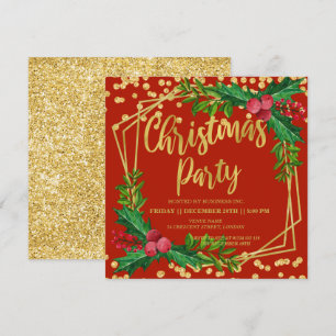 Convites Dourado Red Floral Holly Glitter Corporação de Nat