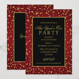 Convites Dourado Red Foil Glitter Pontos de Véspera de Ano 