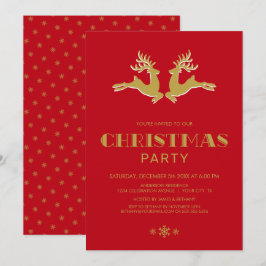 Convites Dourado Reindeer Red Christmas Party