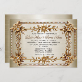 Convites Dourado Retângulo de Ornamentado Flores de Dimons 