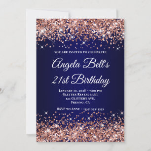 Convites Dourado Rosa Brilho Azul Marinho Ombre 21º Anivers