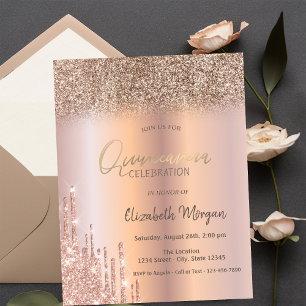 Convites Dourado Rosa Brilho Gotas Ombre Quinceañera