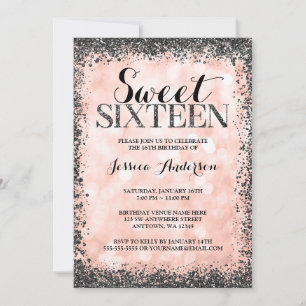 Convites Dourado Rosa Brilho Preto Falso Luzes Sweet 16