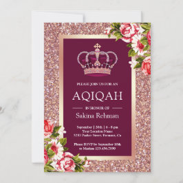 Convites Dourado Rosa Brilho Princesa Rosa Floral Aqiqah