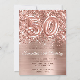 Convites Dourado Rosa Espelhado Glam Número 50º Aniversário