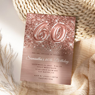 Convites Dourado Rosa Espelhado Glam Número 60º Aniversário