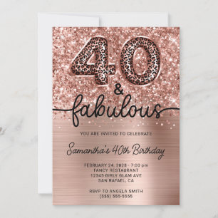 Convites Dourado Rosa Espelhado Leopardo 40 e Fabuloso