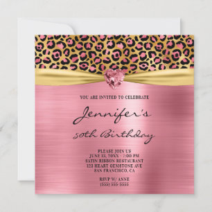 Convites Dourado Rosa Leopardo Folha Gema Coração 50º Anive