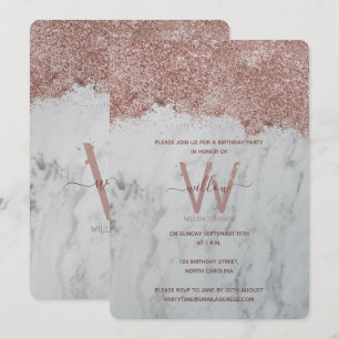 Convites Dourado Rosa Mármore Branco Brilho Aniversário de 