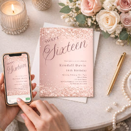 Convites Dourado rosa moderno Sweet 16