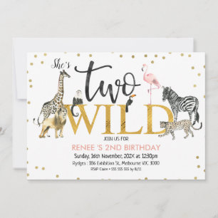 Convites Dourado Rosa Negro Dois Animais Selvagens Safari A