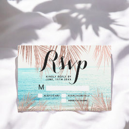 Convites Dourado rosa palmeira praia foto RSVP casamento
