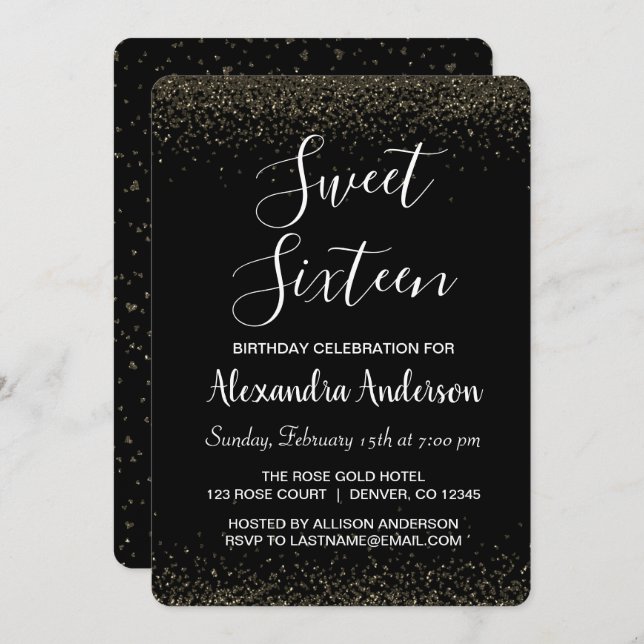 Convites Dourado Rosa Petal Doce Dezesseis Aniversário (Frente/Verso)