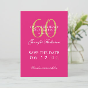 Convites Dourado Rosa Quente 60º Aniversário Salvar a Data