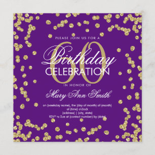 Convites Dourado roxo 60º aniversário do Elegante Confetti
