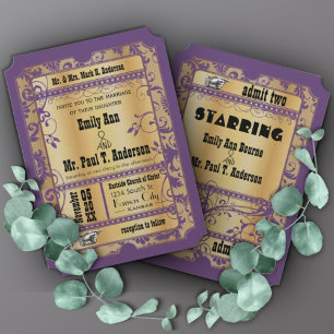 Convites Dourado Roxo Bilhete Vintage Antigo Hollywood Casa