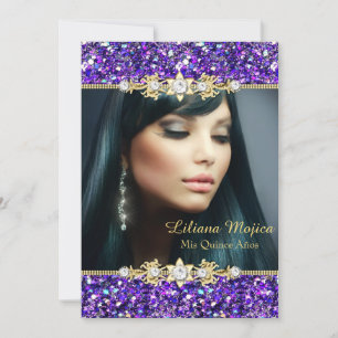 Convites Dourado Roxo Brilho & Arco de Joia Quinceanera