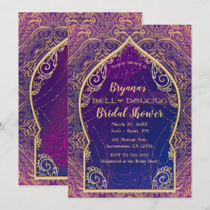 Convites Dourado Roxo Chuveiro Nupcial Dança do Ventre Marr