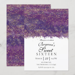 Convites Dourado Roxo com Borrifo Moderno Glam Festa Doce 1