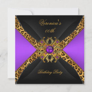 Convites Dourado Roxo Leopardo Negro Jóia Festa de Aniversá