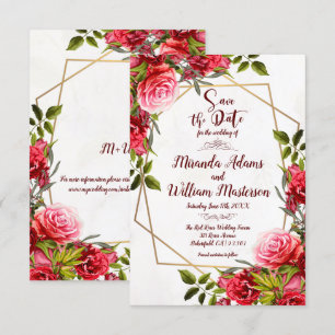 Convites Dourado Rustic Burgundy Floral Salve a data de cas