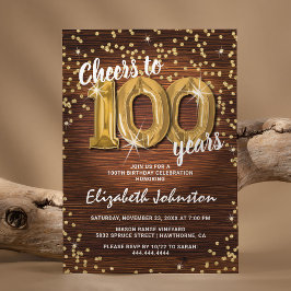 Convites Dourado Rústico com Purpurina Aniversário de 100 A