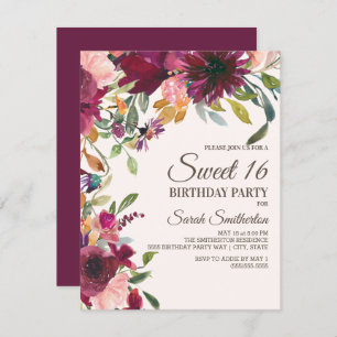 Convites Dourado Script Floral Cor-de-Rosa Elegante Sweet 1