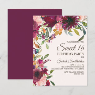 Convites Dourado Script Floral Cor-de-rosa púrpura elegant