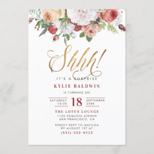 Convites Dourado Script Shhh! É uma Festa de aniversário su