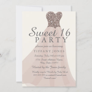 Convites Dourado Shimmer Glitter Glitter Sweet 16