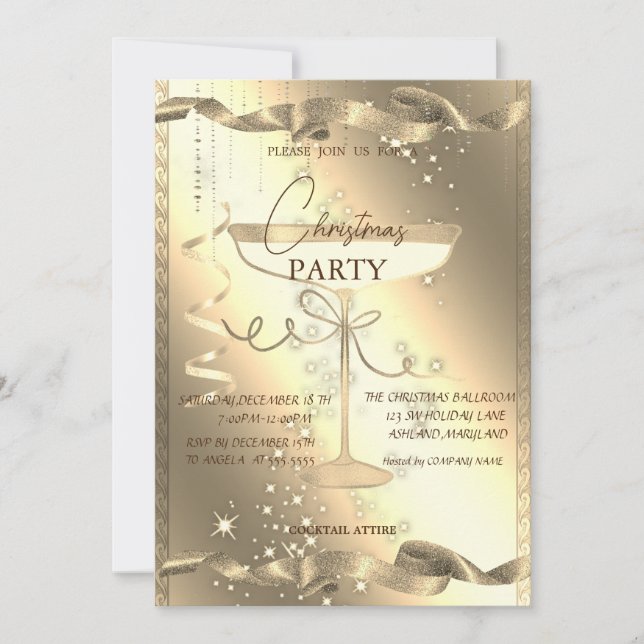 Convites Dourado Sparkle,Glass,Corporate Christmas Party (Frente)
