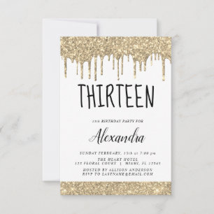 Convites Dourado Sparkle Glitter 13 Treze Aniversário